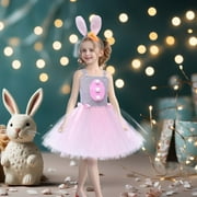 LLYWEY Toddler Girl Easter Dresses with Headband , Girls Cute Strapless Sleeveless Dresses , Kids Casual Loose Mesh A-Line Ruffle Pleated Dance Sundress, , Gray, 3T